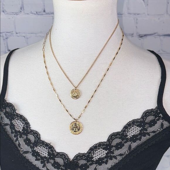 ✨ Set of Two Gold Layered Necklaces with Ancient Coin Medallions - - Picture 1 of 3